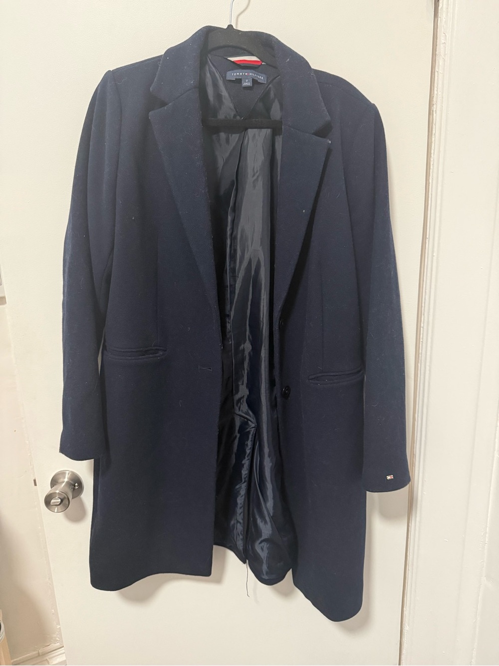 Tommy Hilfiger Dark Navy Wool Coat with Satin Lining